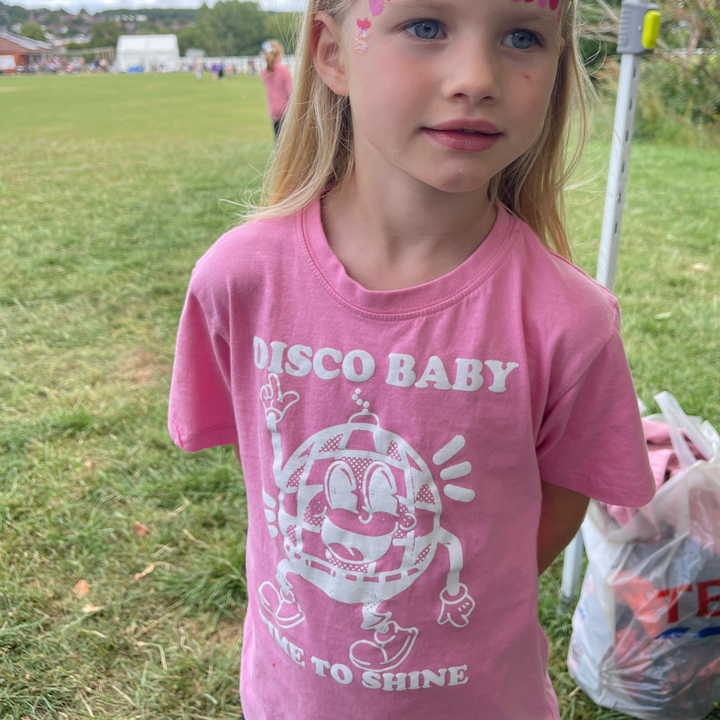 Children's Retro DISCO BABY Disco Ball Printed Pink T-Shirt / Tee