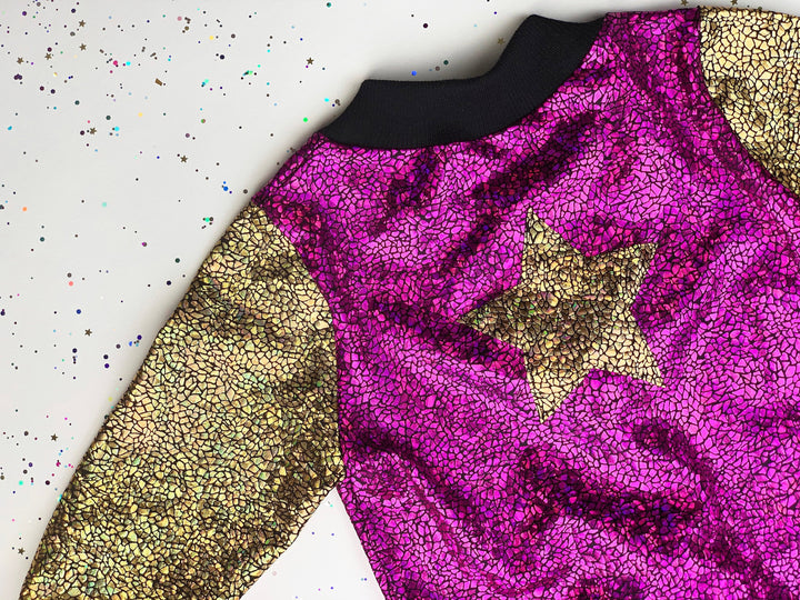 Kids Holographic Gold / Pink Star Bomber Jacket