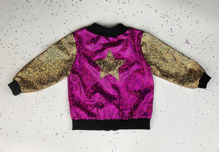 Kids Holographic Gold / Pink Star Bomber Jacket
