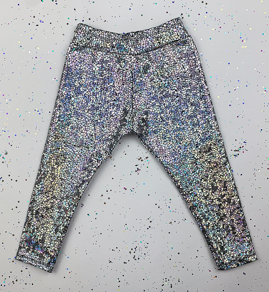 Kids / Childrens Holographic Silver Sparkly Leggings