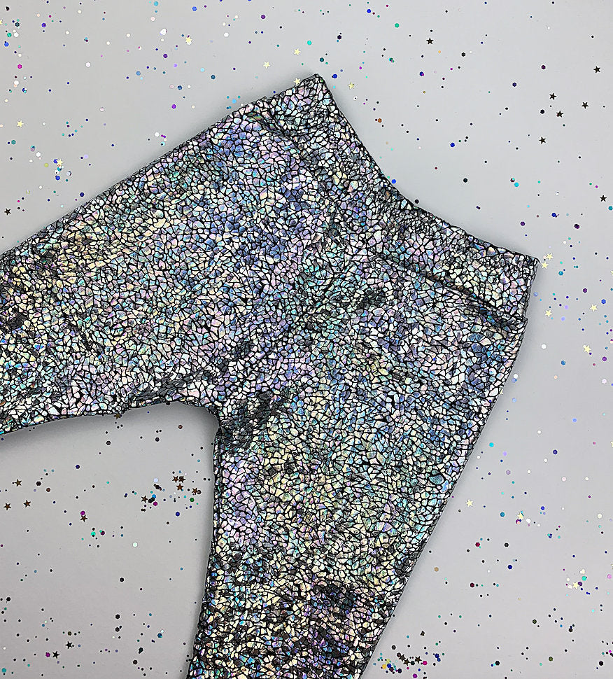 Kids / Childrens Holographic Silver Sparkly Leggings