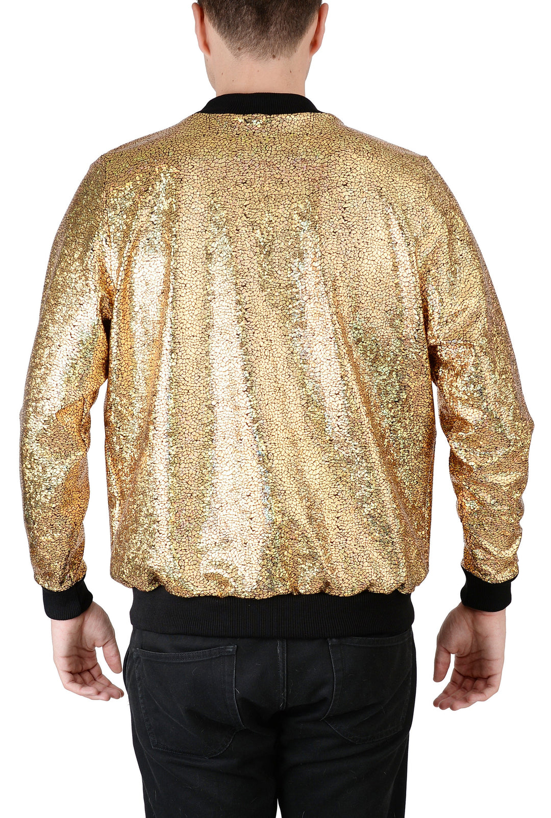 Men's Gold Holographic Disco Bomber Jacket