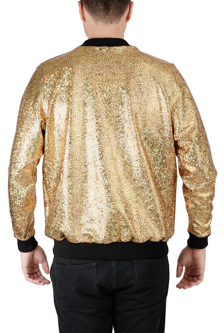 Men's Gold Holographic Disco Bomber Jacket