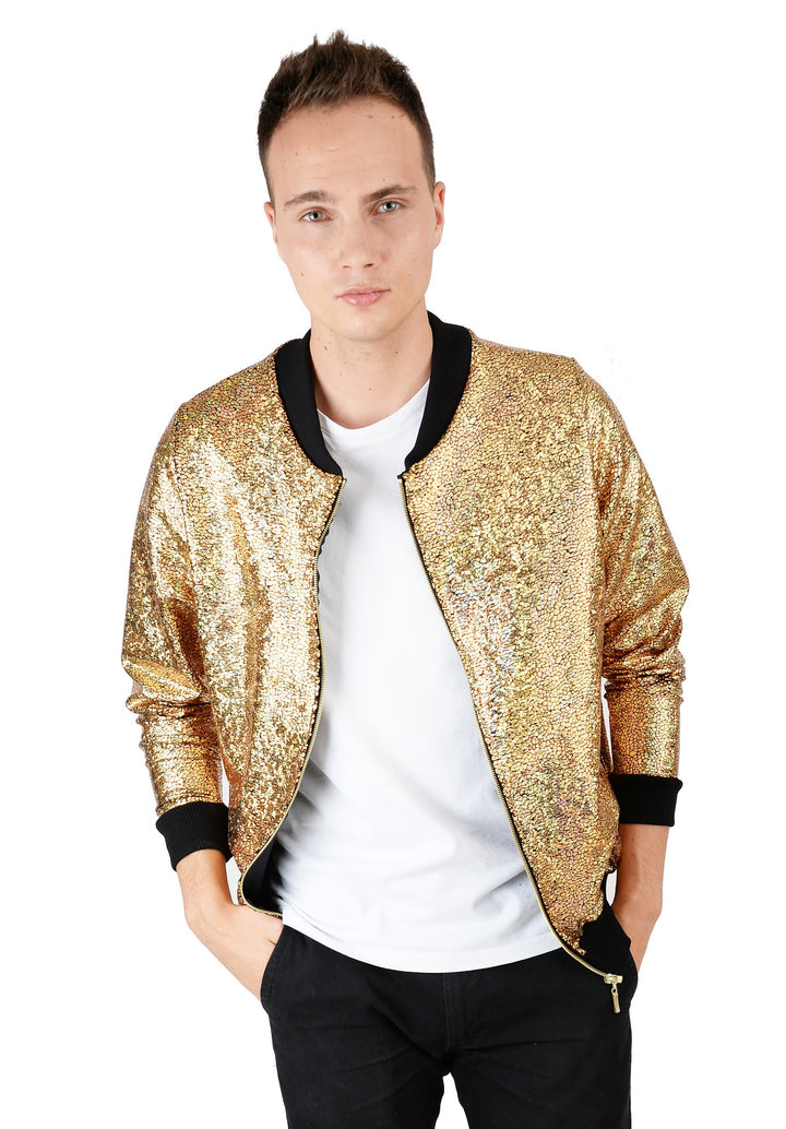 Men's Gold Holographic Disco Bomber Jacket