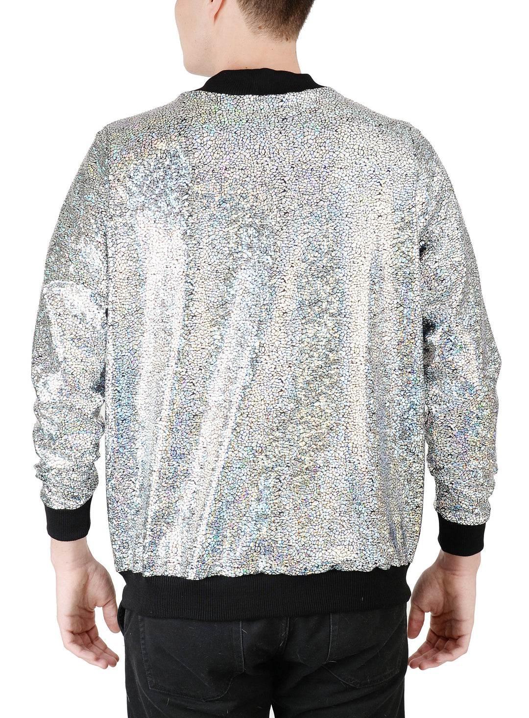 Men's Silver Holographic Disco Bomber Jacket