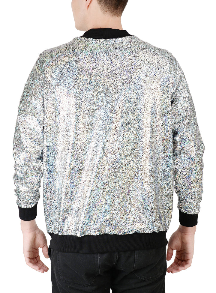 Men's Silver Holographic Disco Bomber Jacket