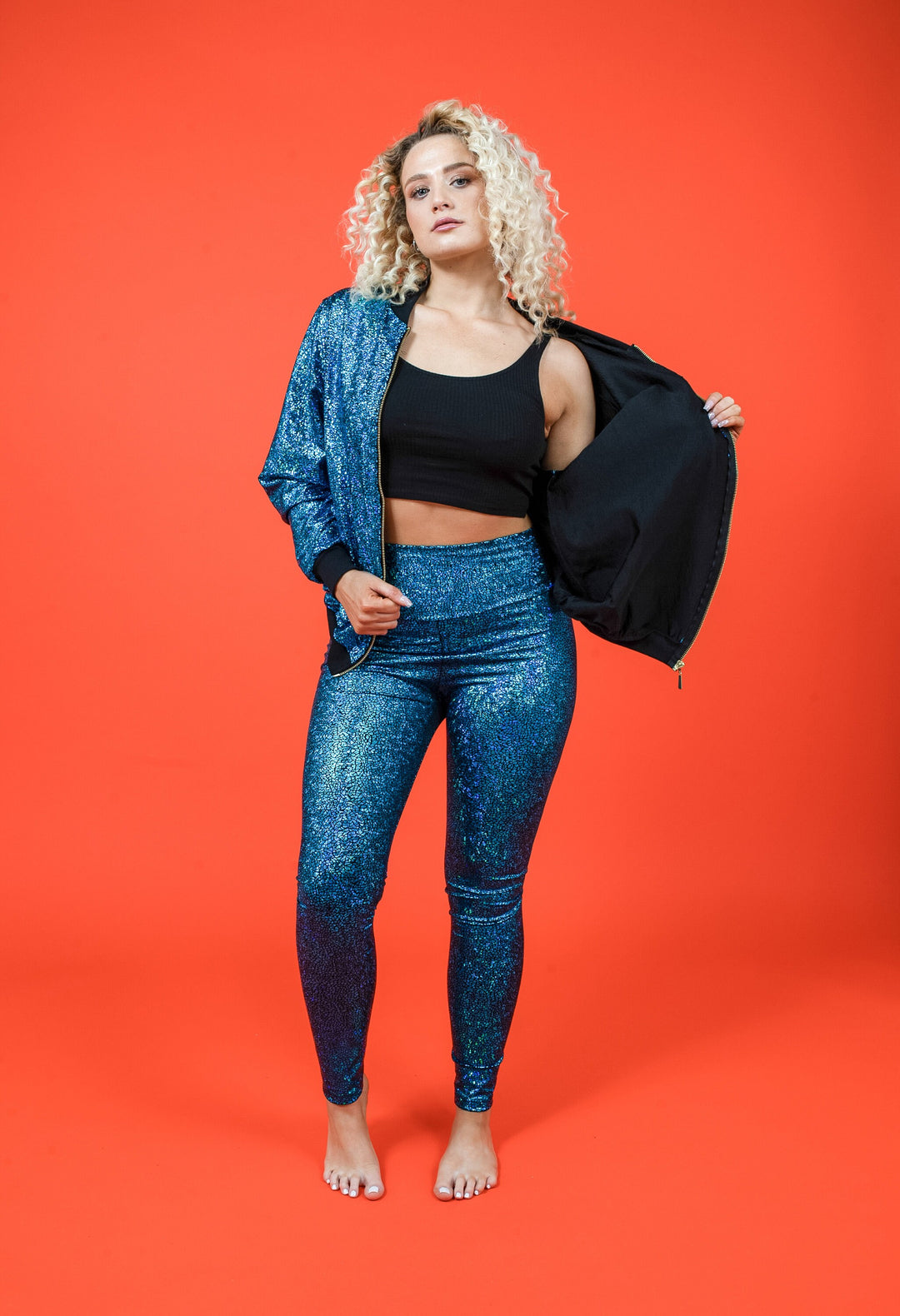 Turquoise Holographic Disco Mermaid High Waisted Leggings