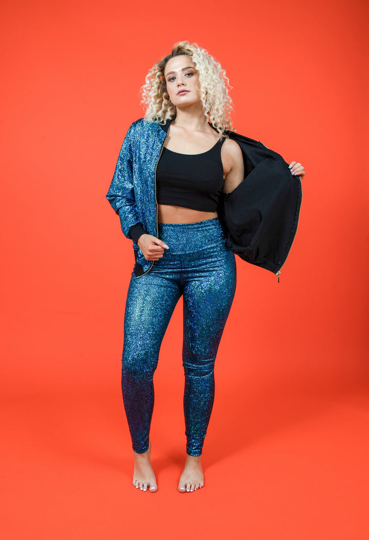 Turquoise Holographic Disco Mermaid High Waisted Leggings