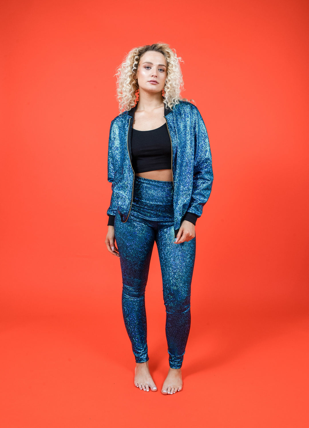 Turquoise Holographic Disco Mermaid High Waisted Leggings