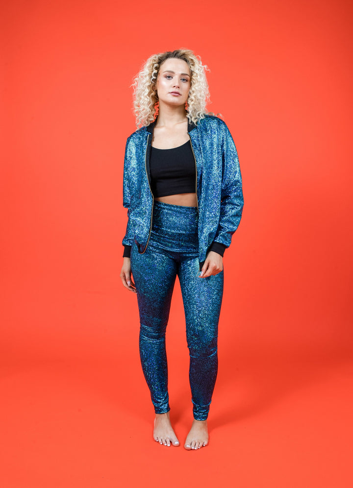 Turquoise Holographic Disco Mermaid High Waisted Leggings