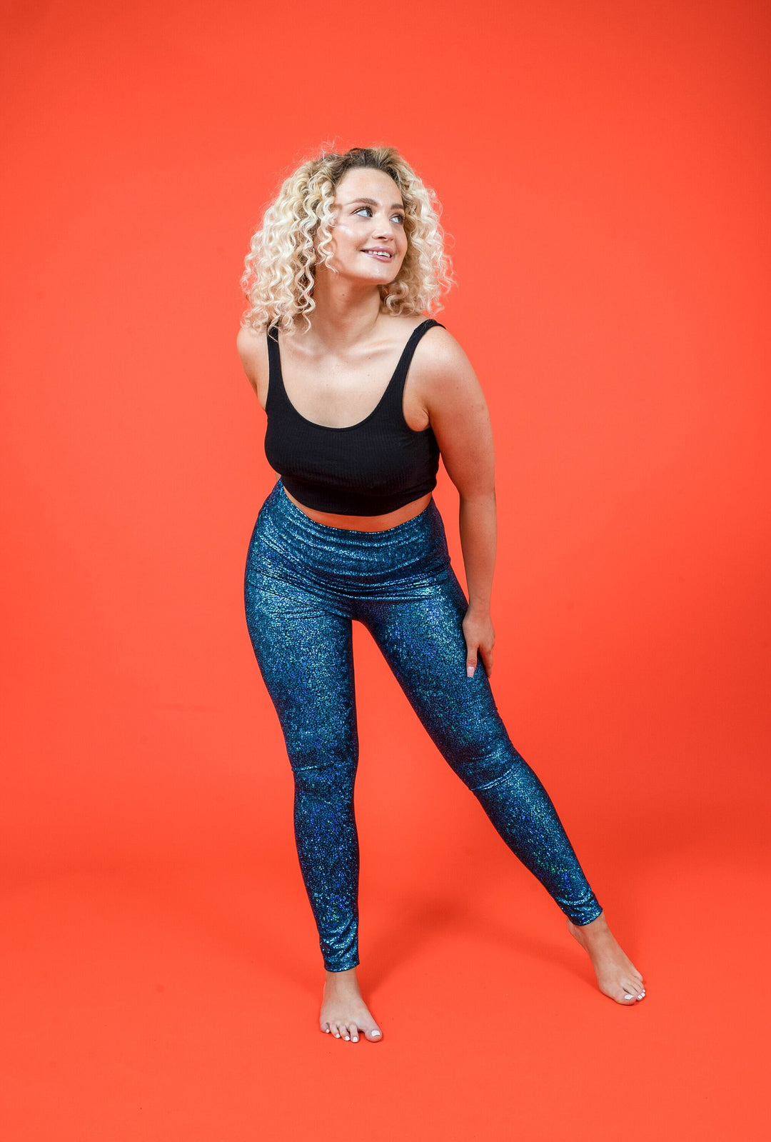 Turquoise Holographic Disco Mermaid High Waisted Leggings