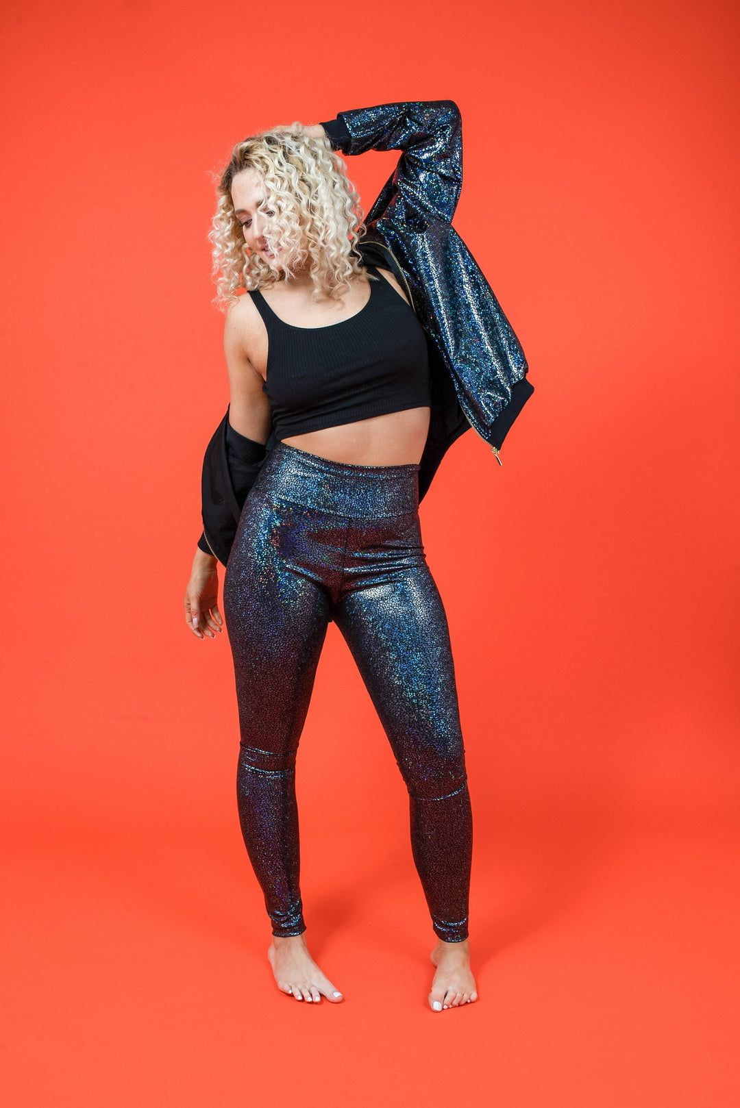 Black Holographic Disco Mermaid High Waisted Leggings
