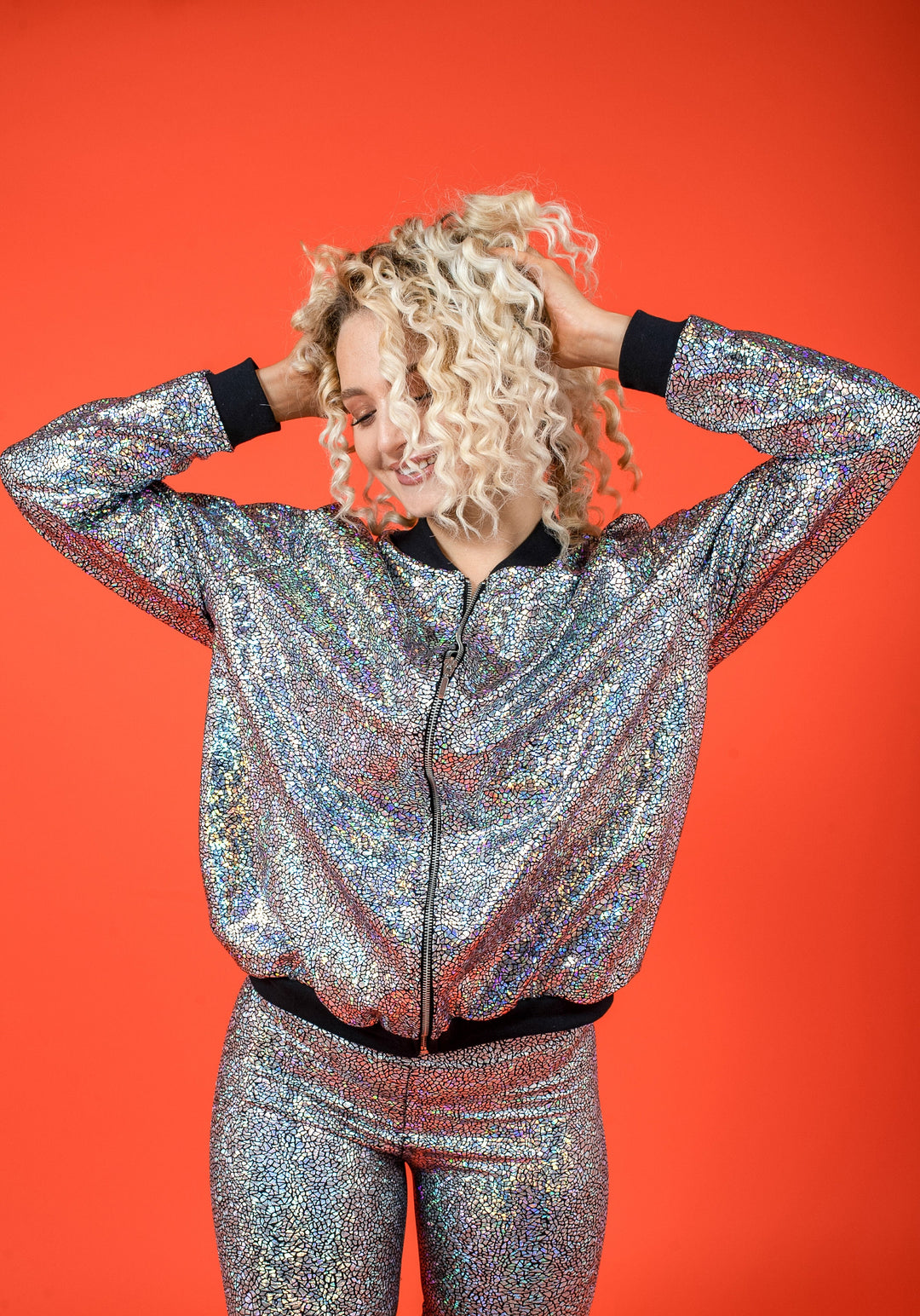 Women's Silver Holographic Disco Bomber Jacket