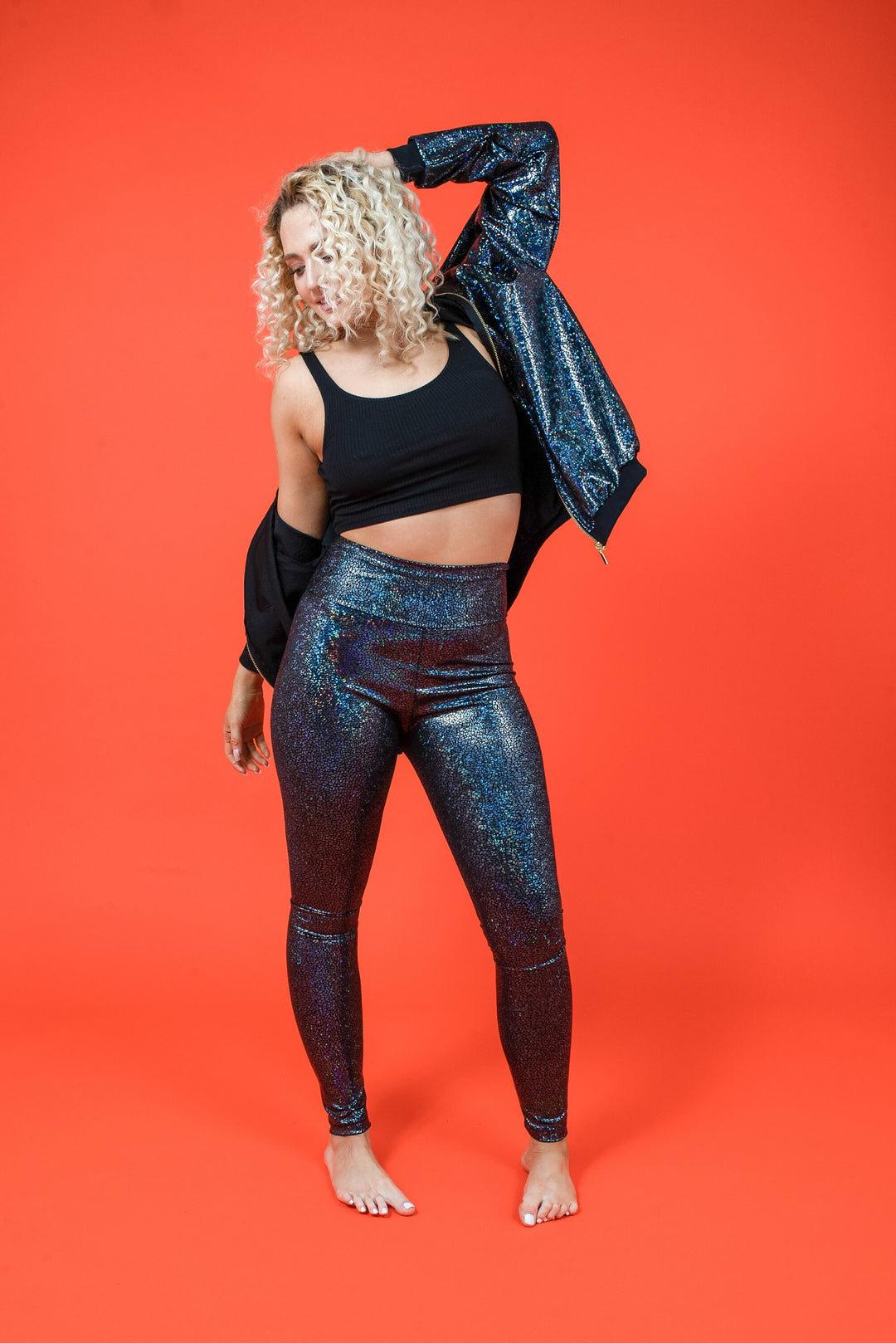 Women's Holographic Black Disco Bomber Jacket