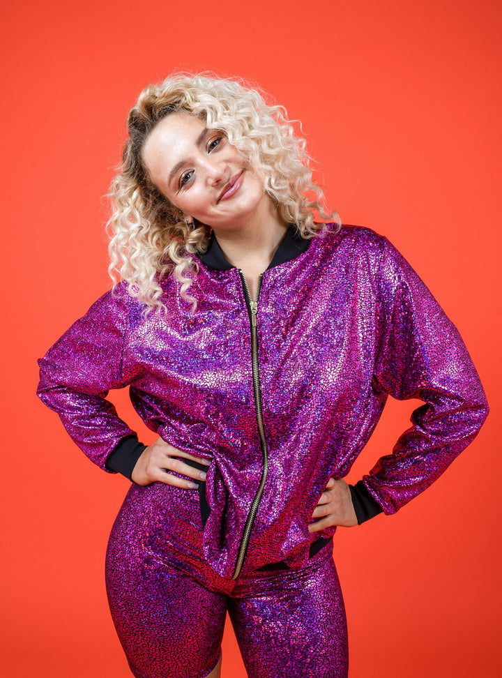 Women's Pink Holographic Disco Bomber Jacket