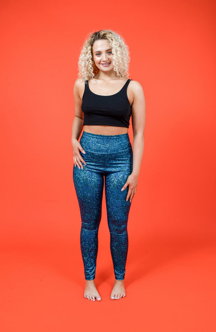 Turquoise Holographic Disco Mermaid High Waisted Leggings
