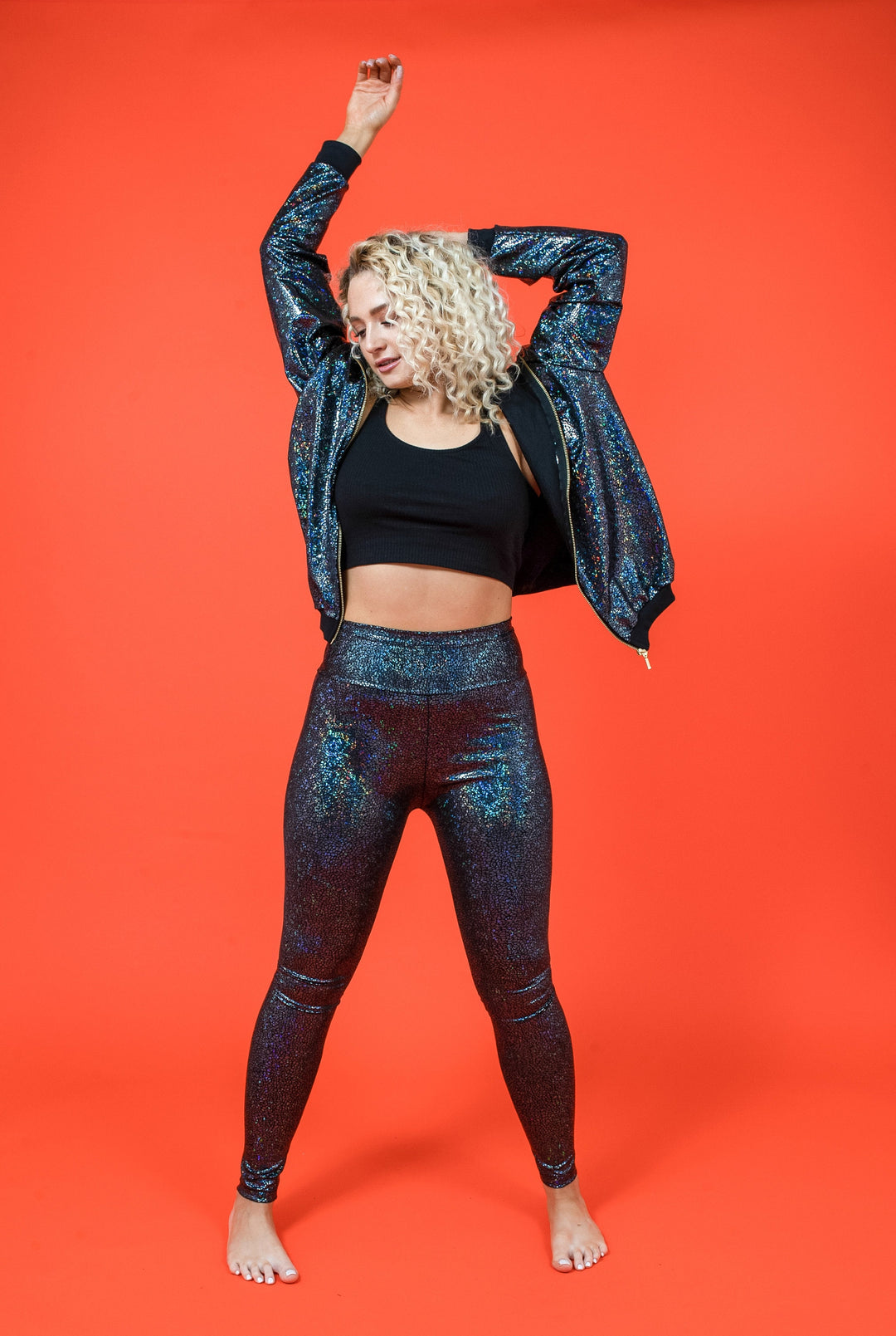 Black Holographic Disco Mermaid High Waisted Leggings