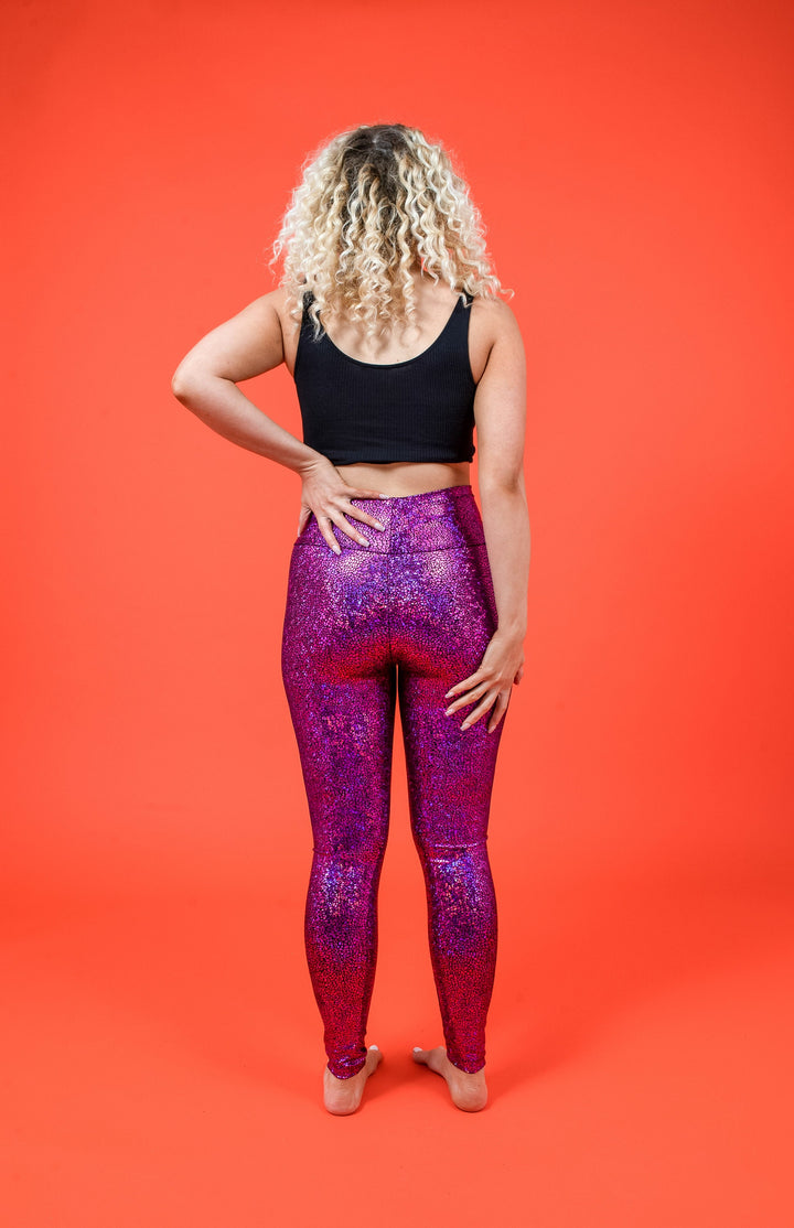 Pink Purple Holographic Disco Mermaid High Waisted Leggings