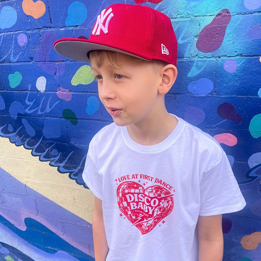 Love At First Dance Kids Disco T-Shirt – Retro Disco Baby Heart Graphic Tee