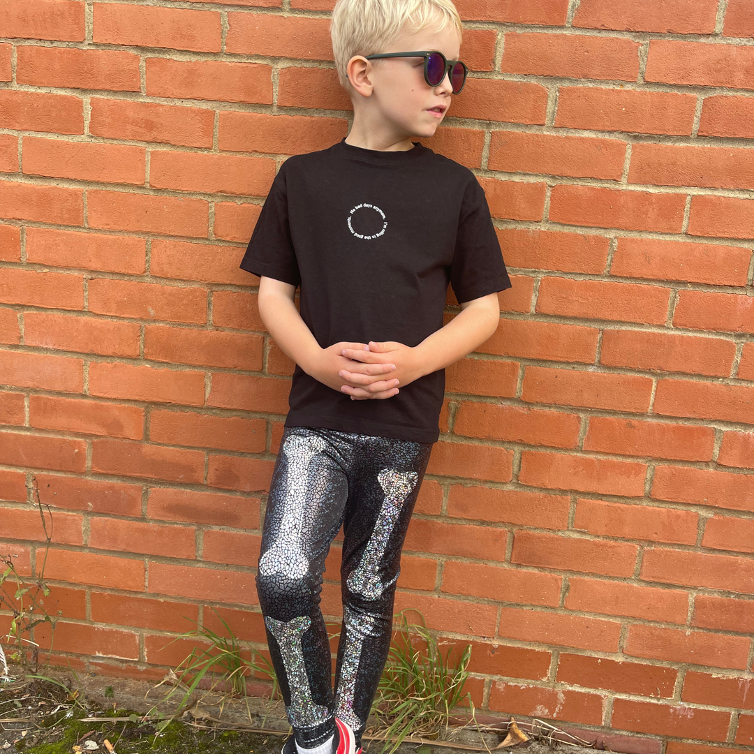 Skeleton Halloween Leggings | Kids / Childrens Holographic Black and Silver Sparkly Disco Leggings