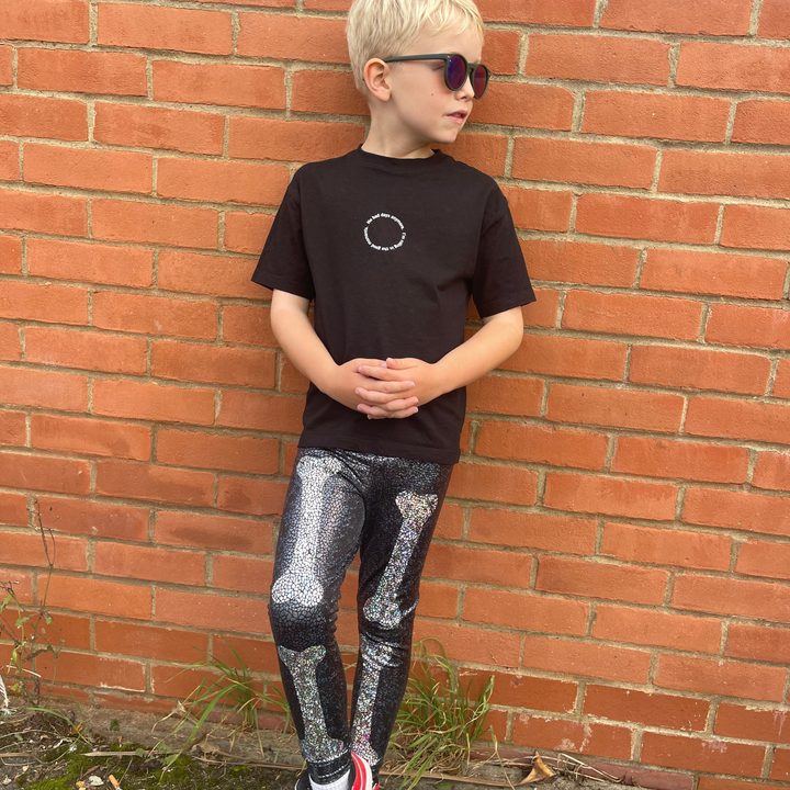 Skeleton Halloween Leggings | Kids / Childrens Holographic Black and Silver Sparkly Disco Leggings