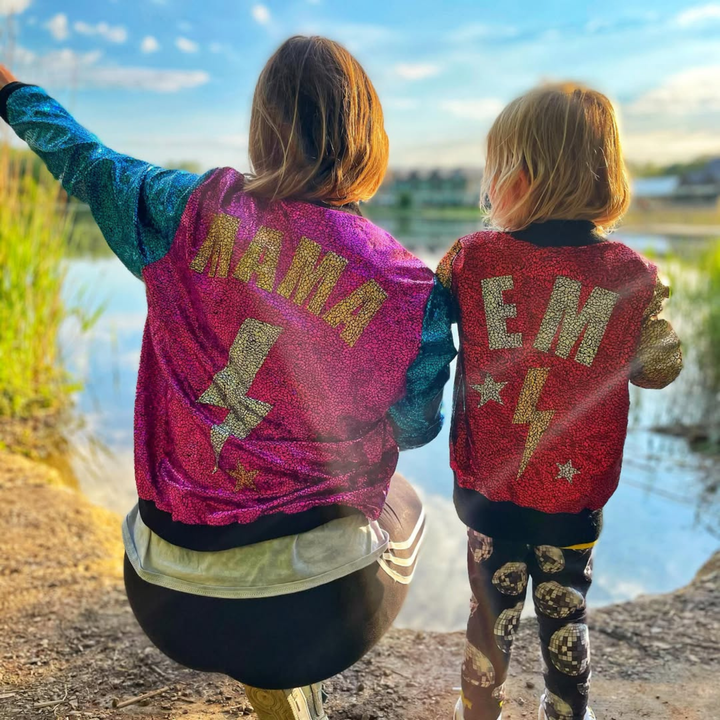 Holographic MAMA Disco Bomber Jacket - Handmade Sparkly Jacket for Cool Mums