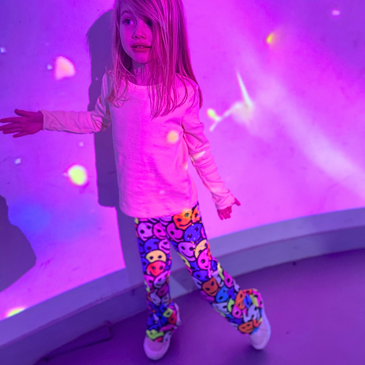 Kids Sparkly Acid House Smiley Flares – Disco Baby