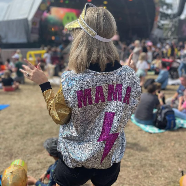 Holographic MAMA Disco Bomber Jacket - Handmade Sparkly Jacket for Cool Mums
