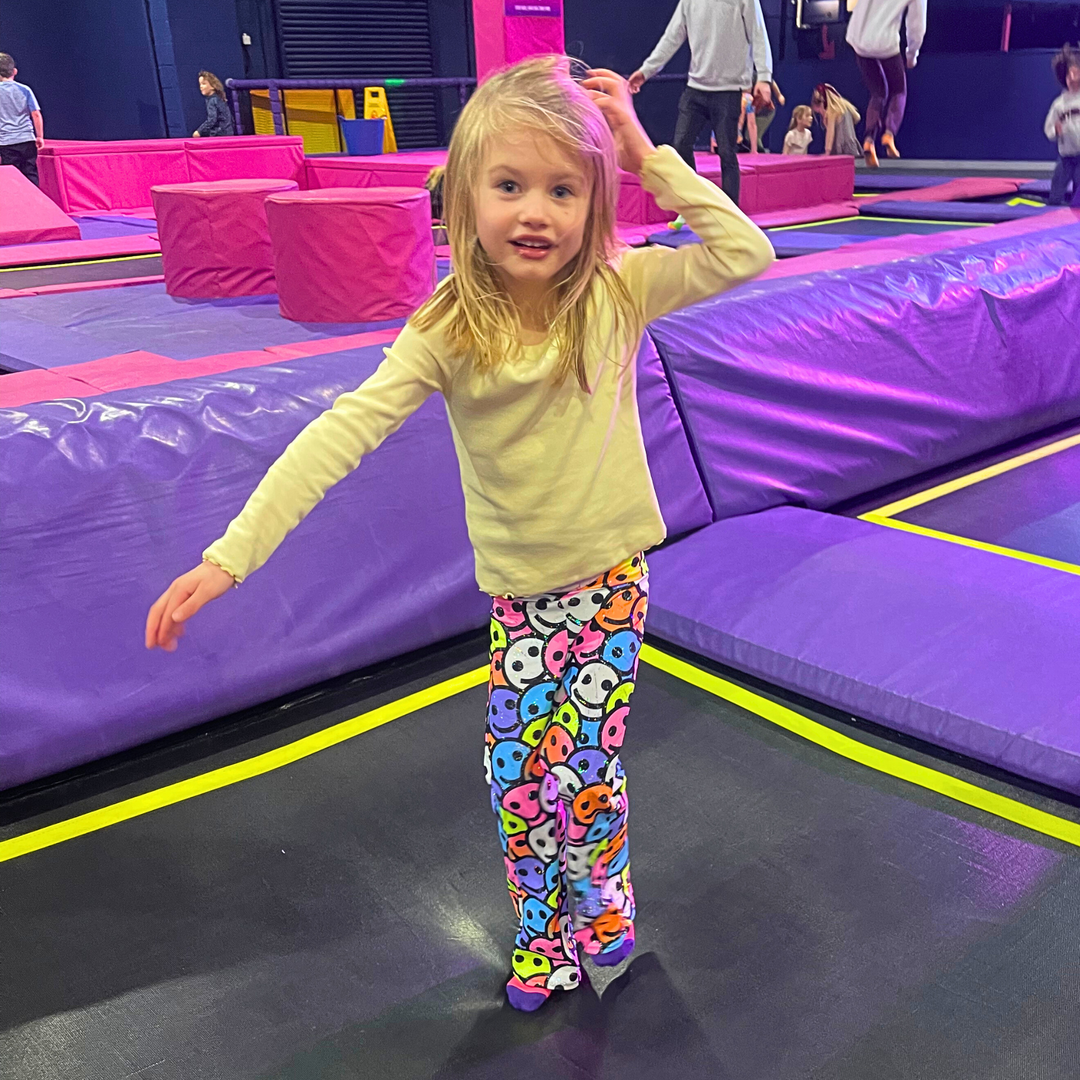 Kids Sparkly Acid House Smiley Flares – Disco Baby