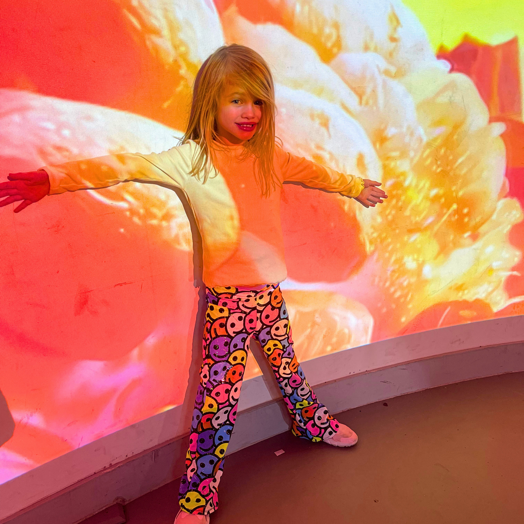 Kids Sparkly Acid House Smiley Flares – Disco Baby