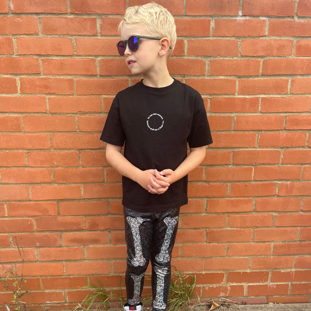Skeleton Halloween Leggings | Kids / Childrens Holographic Black and Silver Sparkly Disco Leggings