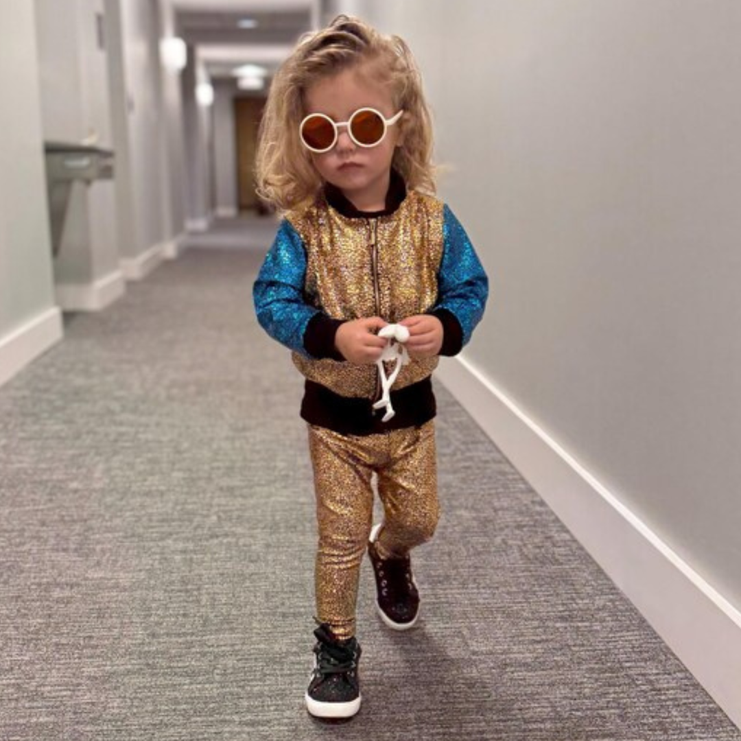 Kids Holographic Gold Leggings | Sparkly Festival & Disco Leggings for Children