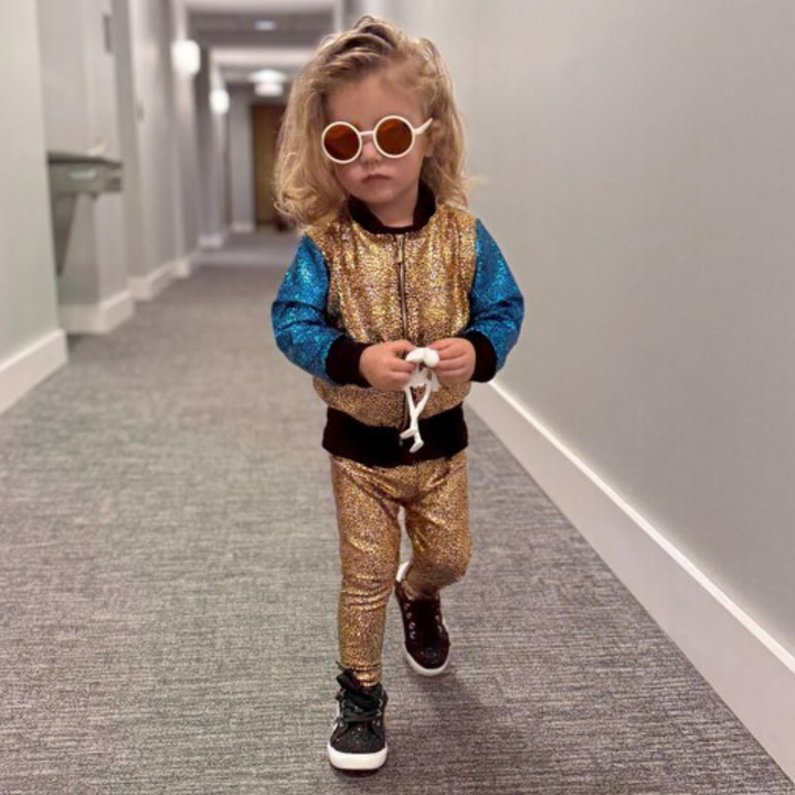 Kids Holographic Gold Leggings | Sparkly Festival & Disco Leggings for Children