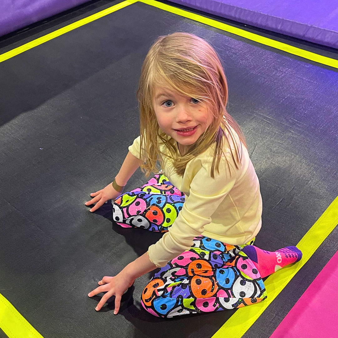 Kids Sparkly Acid House Smiley Flares – Disco Baby