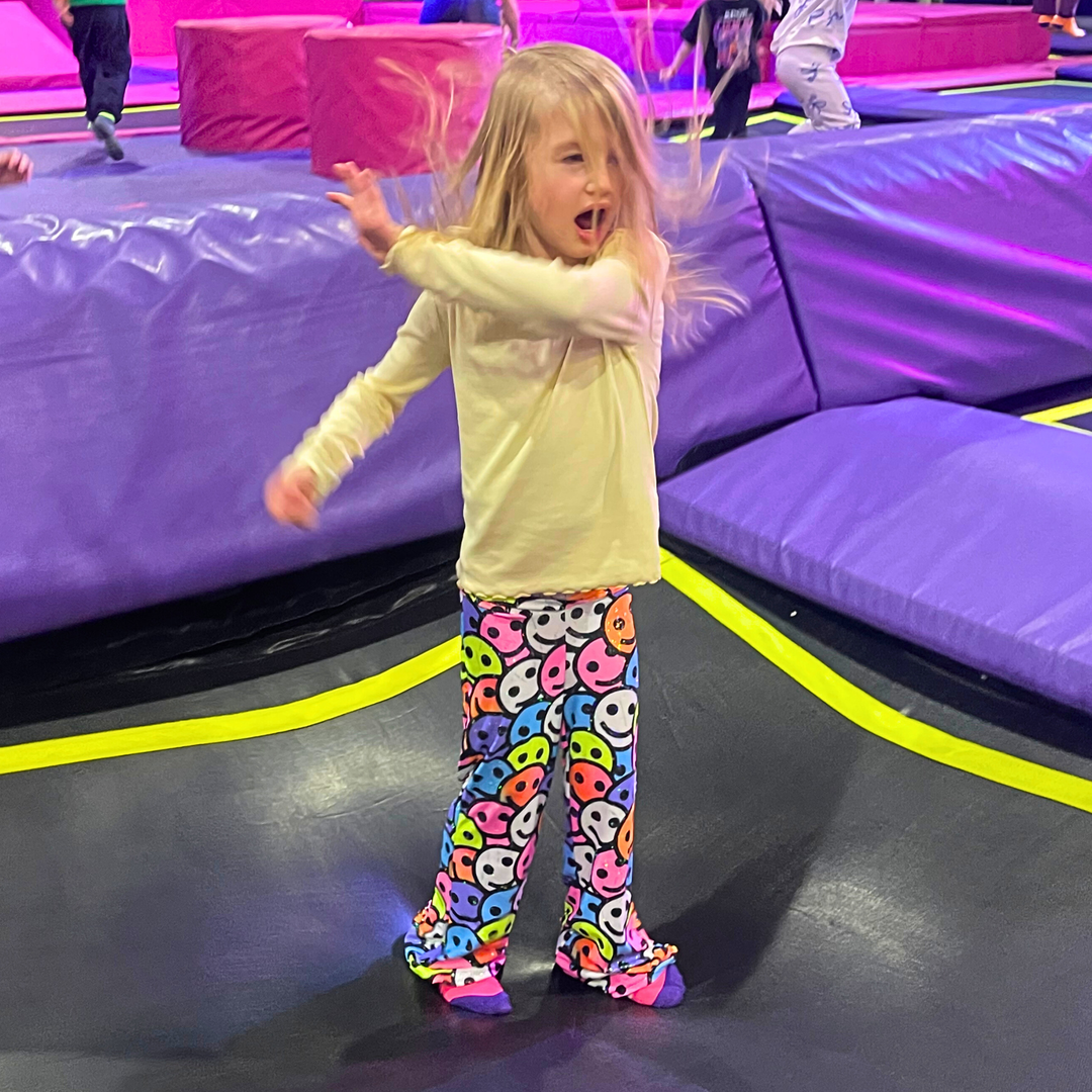 Kids Sparkly Acid House Smiley Flares – Disco Baby