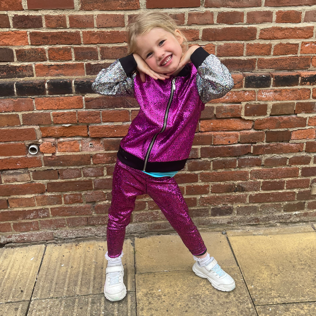 Kids Holographic Pink Leggings | Sparkly Festival & Disco Leggings for Children