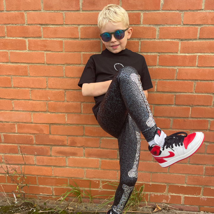 Skeleton Halloween Leggings | Kids / Childrens Holographic Black and Silver Sparkly Disco Leggings