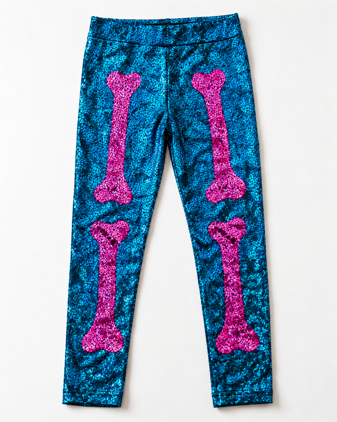 Skeleton Halloween Leggings | Kids / Childrens Holographic Black and Silver Sparkly Disco Leggings