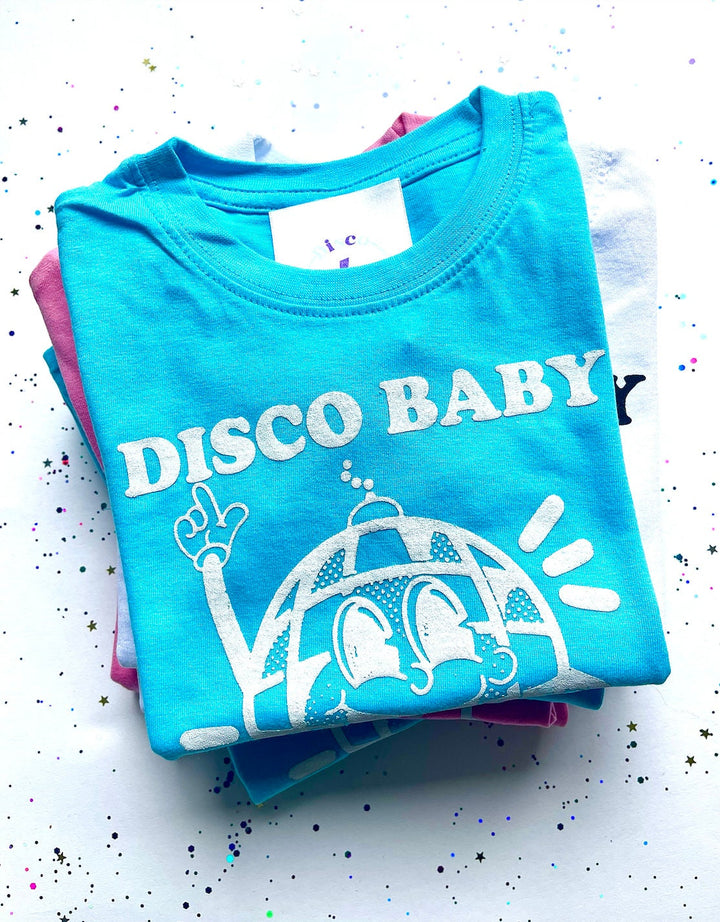 Children's Retro DISCO BABY Disco Ball Printed Blue T-Shirt / Tee