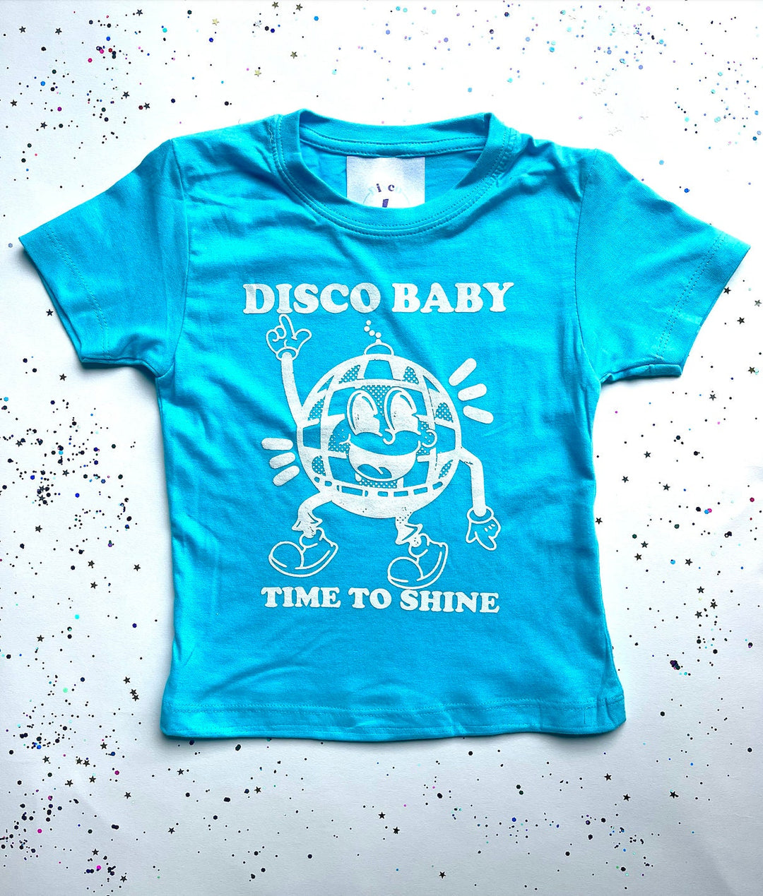 Children's Retro DISCO BABY Disco Ball Printed Blue T-Shirt / Tee