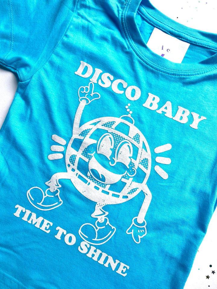 Children's Retro DISCO BABY Disco Ball Printed Blue T-Shirt / Tee