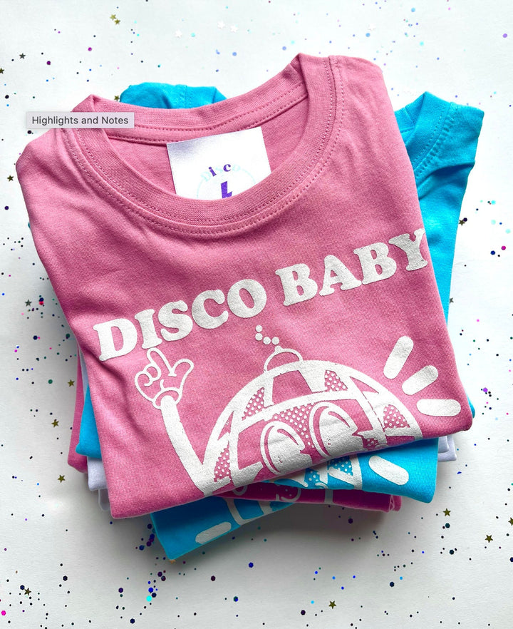 Children's Retro DISCO BABY Disco Ball Printed Pink T-Shirt / Tee