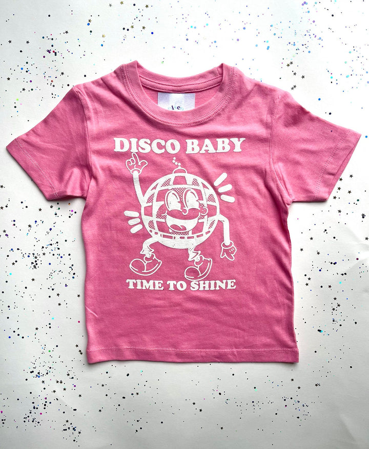 Children's Retro DISCO BABY Disco Ball Printed Pink T-Shirt / Tee