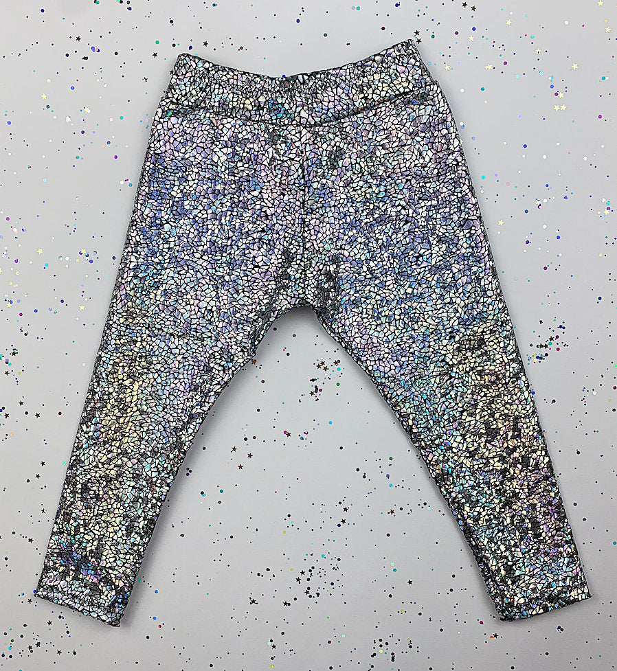 Kids / Childrens Holographic Silver Sparkly Leggings – Disco Baby