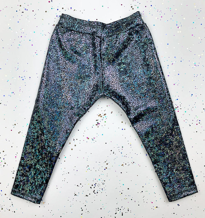 Kids / Childrens Holographic Black Sparkly Leggings