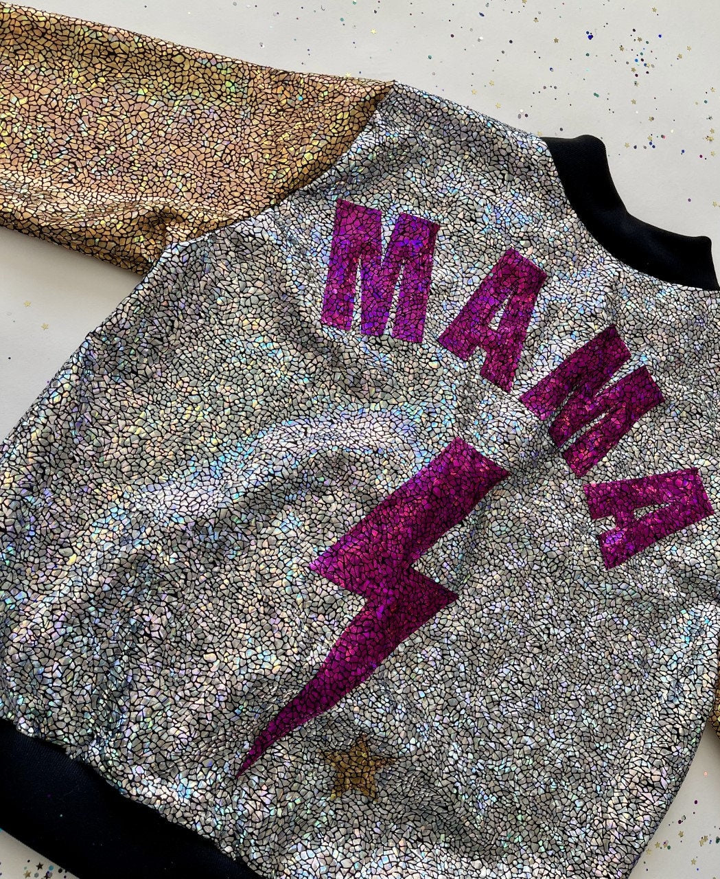 Adults "MAMA" Disco Bomber Jacket / Holographic Jacket / Cool Mother's Day Gift