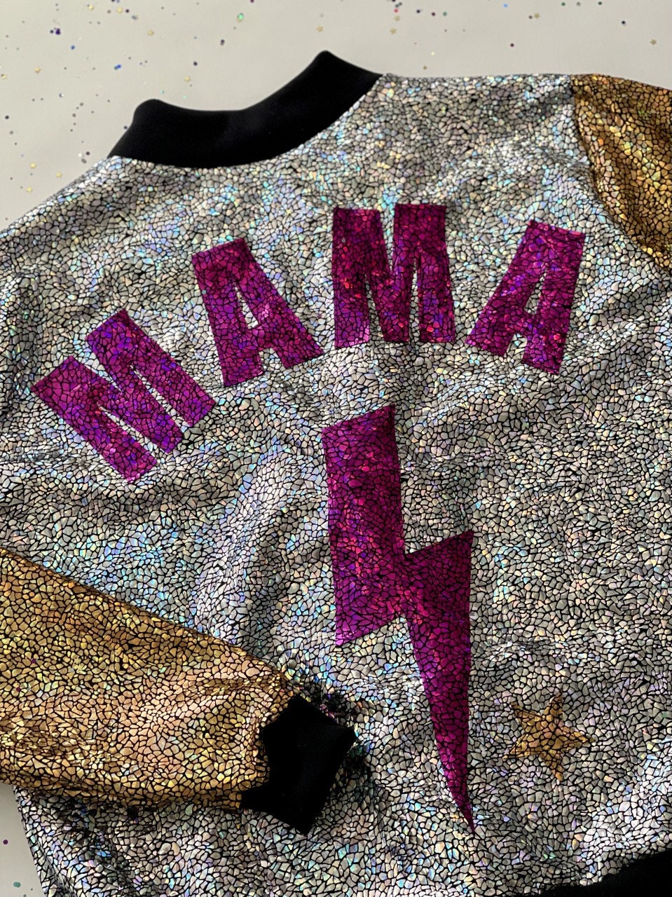 Adults "MAMA" Disco Bomber Jacket / Holographic Jacket / Cool Mother's Day Gift