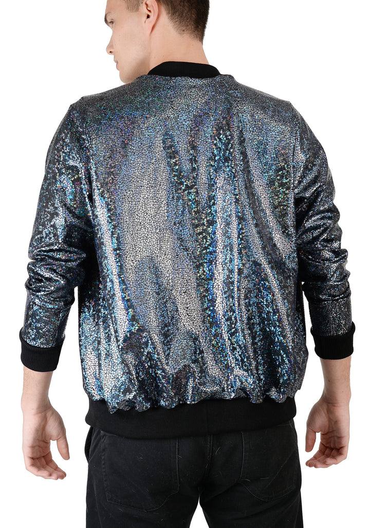 Men's Black Holographic Disco Bomber Jacket