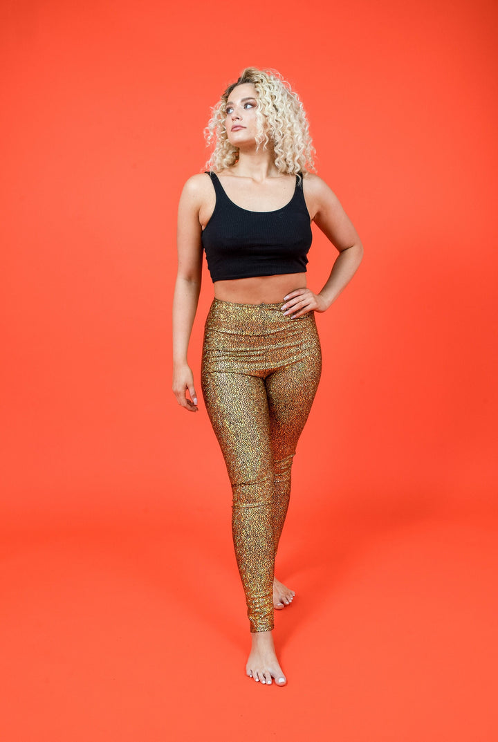 Gold Holographic Disco Mermaid High Waisted Leggings