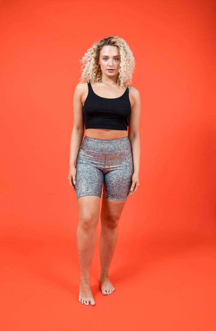 Silver Holographic High Waisted Cycling Shorts / Bike Shorts